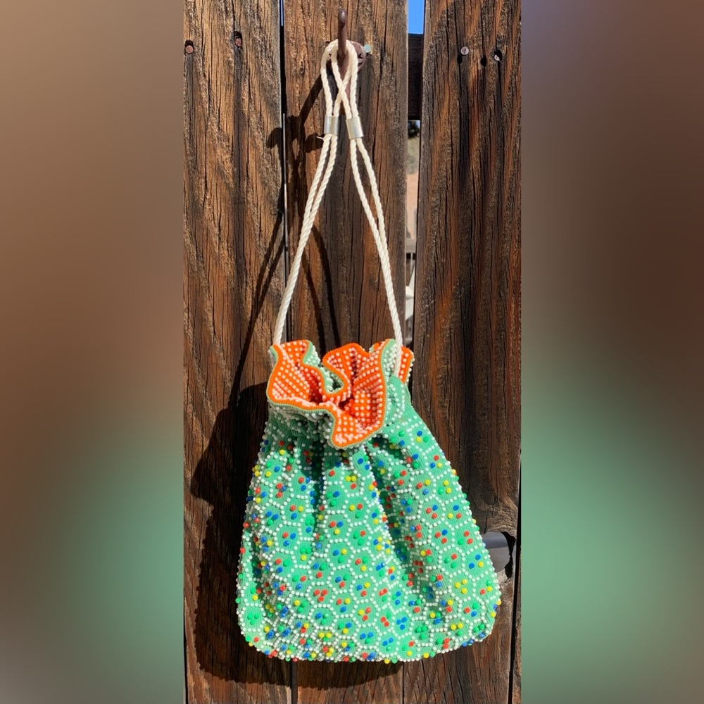 Vintage Jem brand 50’s beaded drawstring reversible pouch.